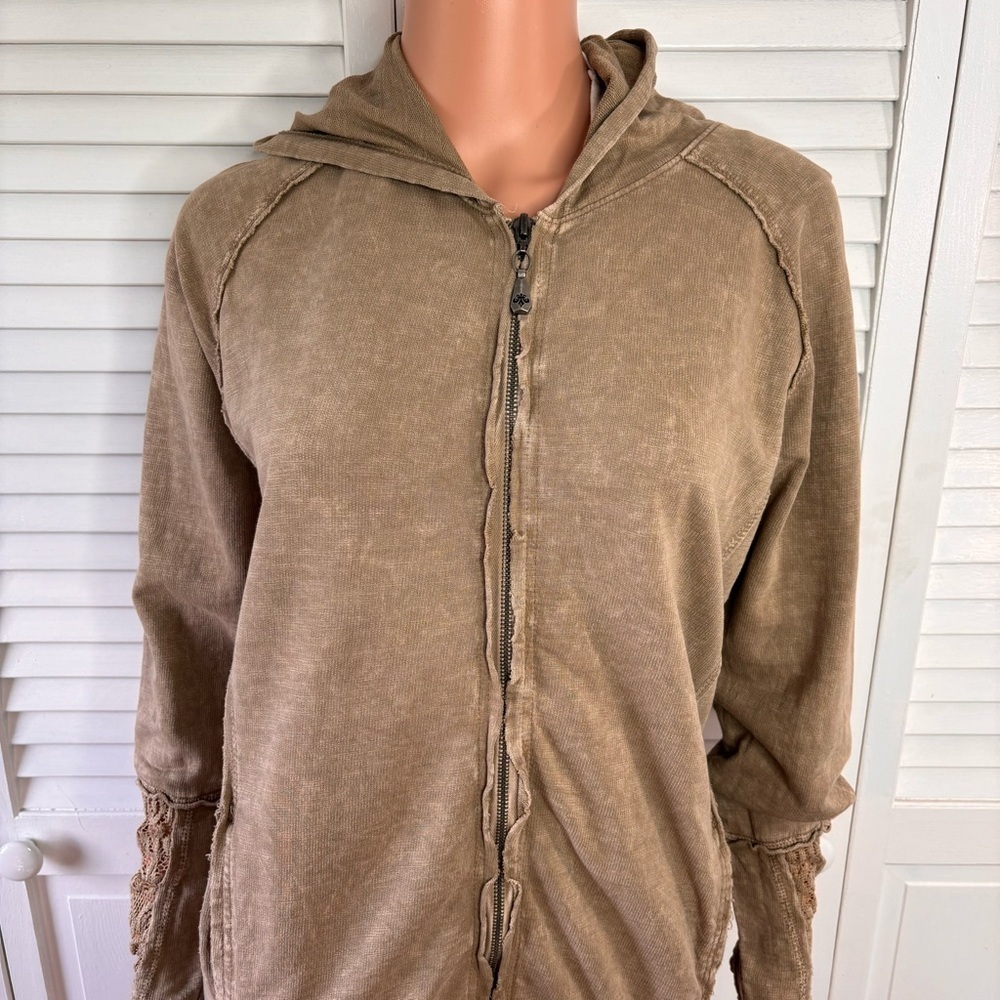 AFFLICTION Brown Zip Up Hooded Sweater Size Medium - Picture 2 of 8